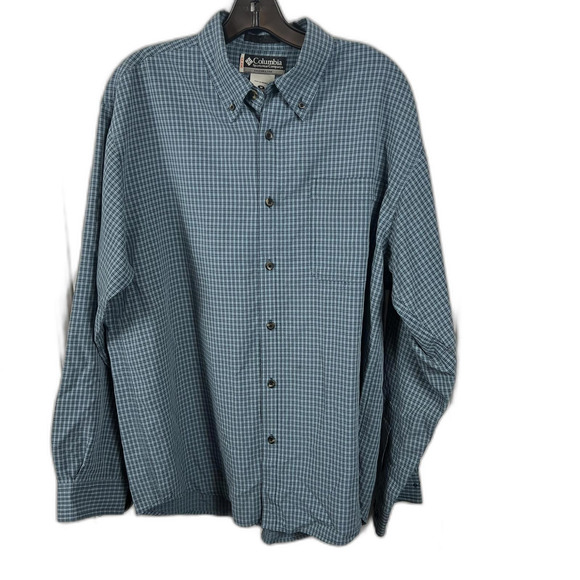 Columbia two toned blue plaid button up long sleeve shirt. Hiking - Picture 1 of 8